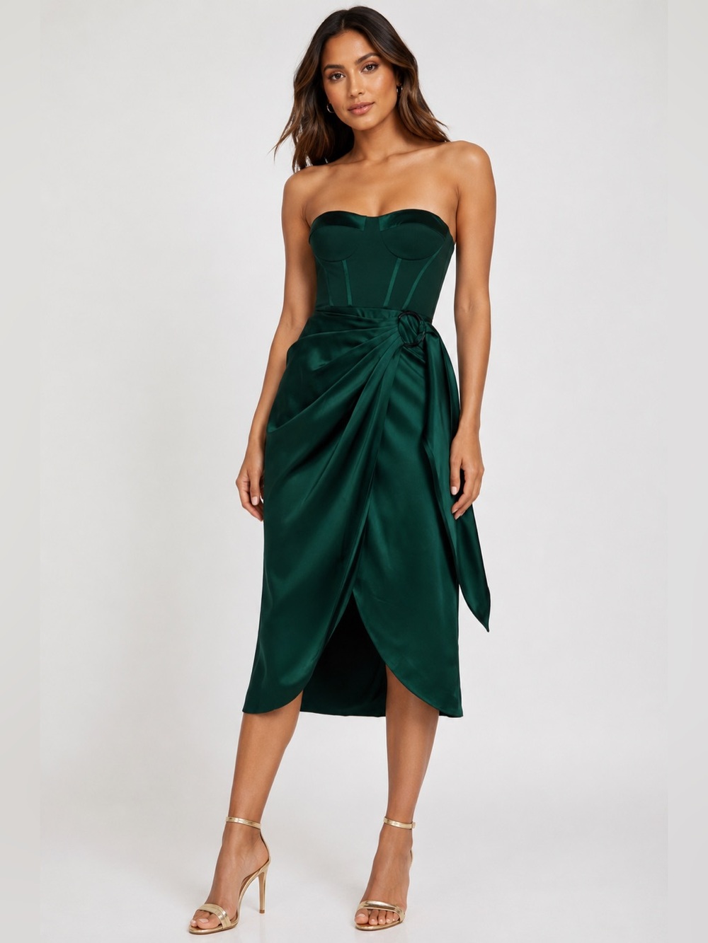 Jonathan Simkhai Emerald Green Wrap Bustier Midi Dress - Sz 2 - Picture 3 of 10